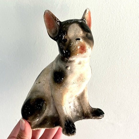 Vintage 40’s chalkware puppy dog Boston Terrier figure statue shelf decor - Picture 2 of 6